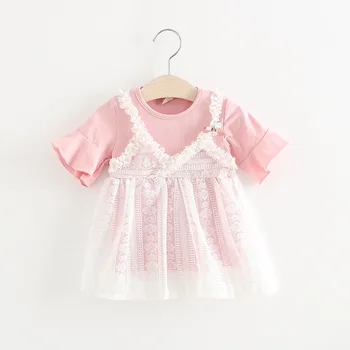 

2019 summer baby new girl dress lace strap dress skirt princess dress cute sweet dress female baby fake two-piece dress