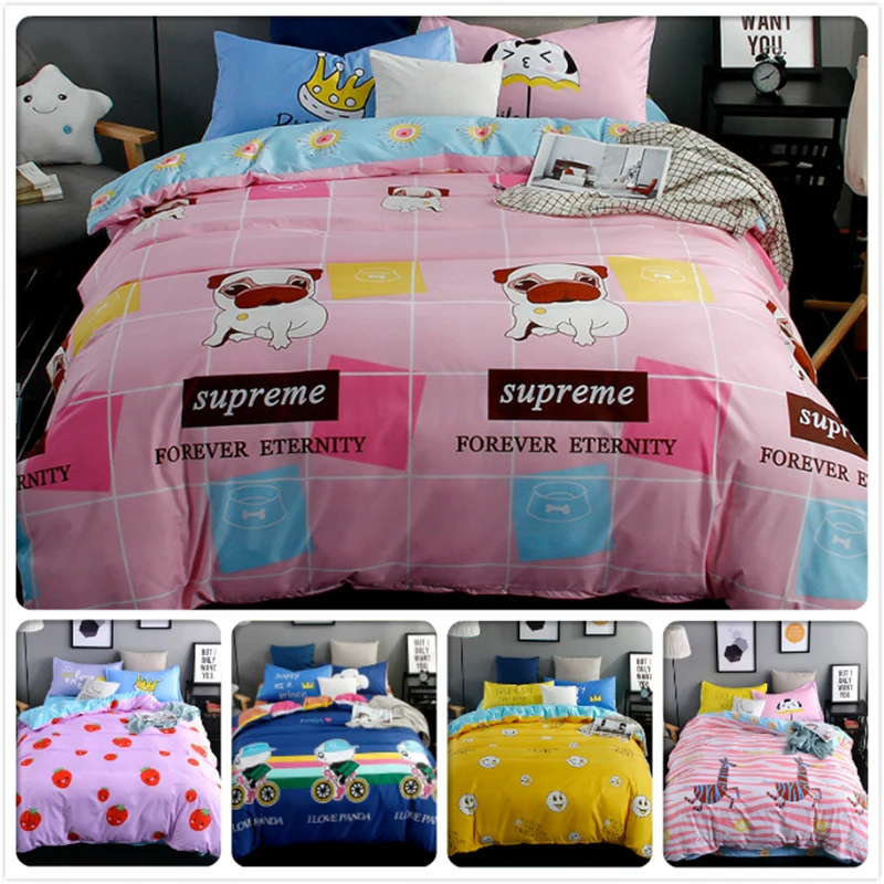 

3/4 pcs Bedding Set Cute Dog Kids Bedclothes 1.2m 1.5m 1.8m 2m Flat Sheet Bed Linens King Queen Double Size Duvet Cover Bedlinen