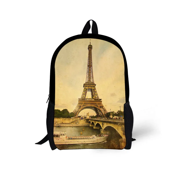 

Designer 17 inch Children Paris Eiffel Tower Printing Backpacks Vintage Canvas Kid's School Bag for Girls Women Backbag Mochila