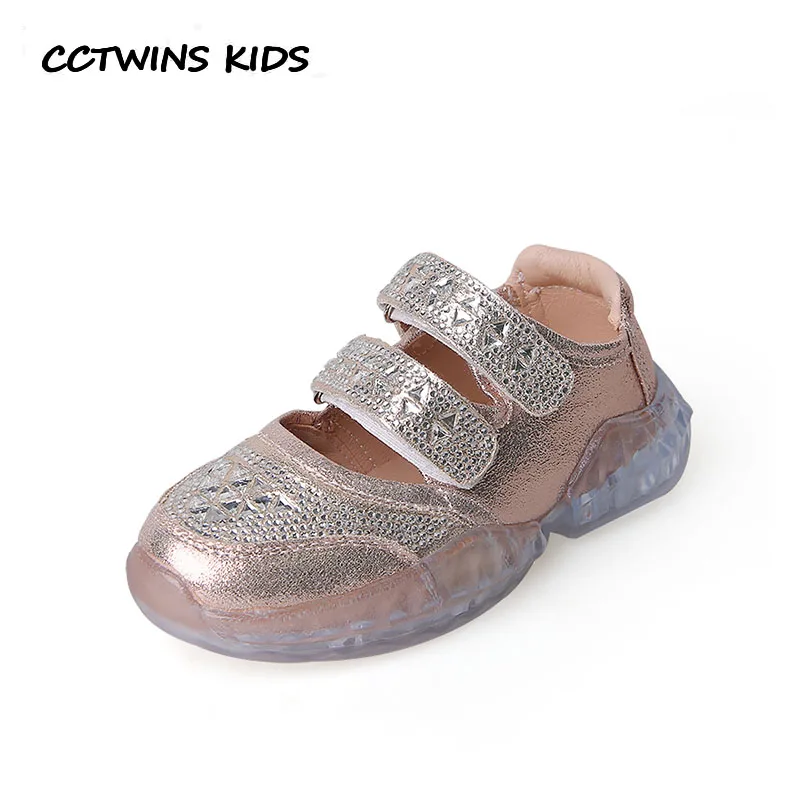 

CCTWINS Kids Shoes 2019 Spring Babys Fashion Pu Leather Trainer Children Casual Shoes Girl Rhinestone Sport Sneakers FC2530