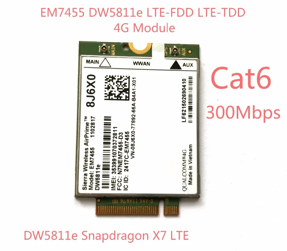 EM7455 DW5811E PN внутренней катушкой, 8J6X0 FDD/аппарат, который не привязан к оператору сотовой связи LTE CAT6 модуль 4G 4G сим-карту для E7270 E7470 E7370 E5570 E5470 точность 7720 7520 3520 7510