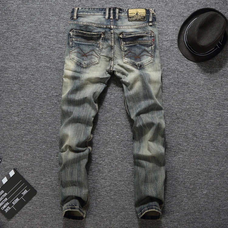 Дропшиппинг гарантированное качество модные мужские джинсы Slim Fit джинсовые пуговицы брюки Брендовые мужские джинсы Винтаж Ретро