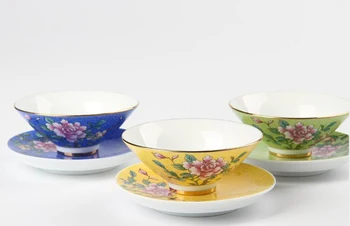 

Jingdezhen pastel flower tea kung fu tea, painted gold hats single cup, ceramic individual master cup