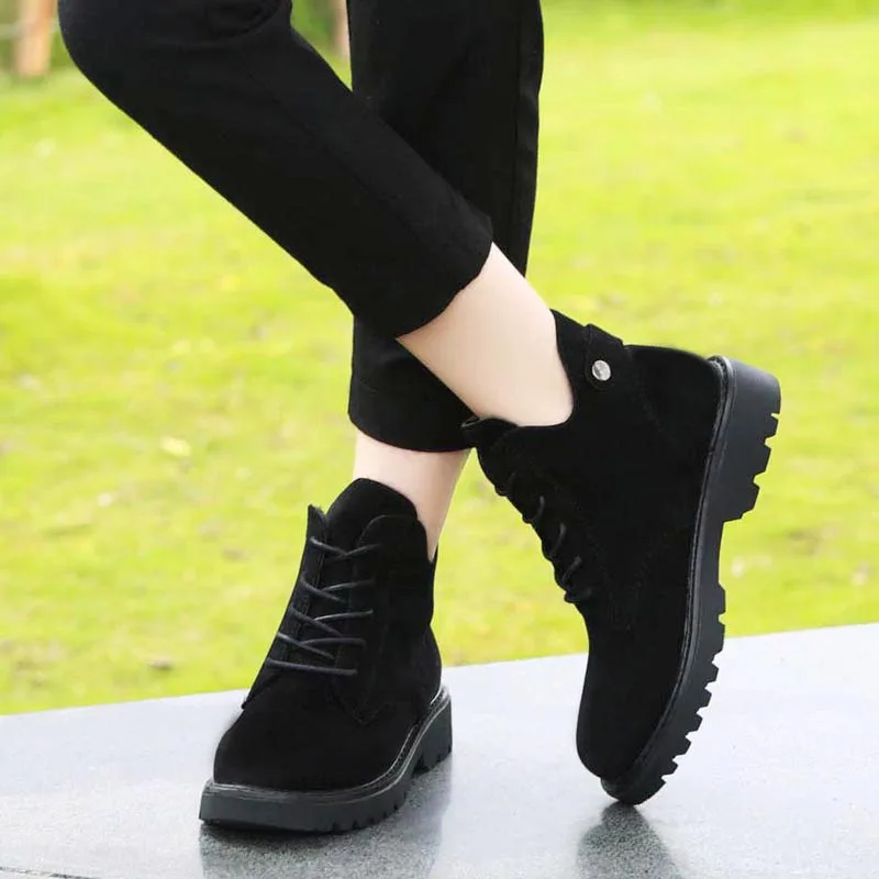 

Women Ankle Martin Boots 2019 Autumn Female Casual Shoes Woman Flat Fashion Platform Round Toe Suede Leather Comfortable Shoes