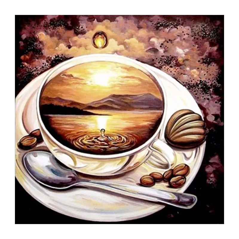 Full Square Diamond 5D DIY Diamond Painting Coffee scenery Embroidery Cross Stitch Rhinestone Mosaic Painting Home Decor