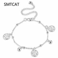 Мода Древо жизни, полый браслет с цепочкой, Настоящее серебро 925 пробы, браслет на лодыжку, ювелирные изделия для женщин, для пляжа, босиком