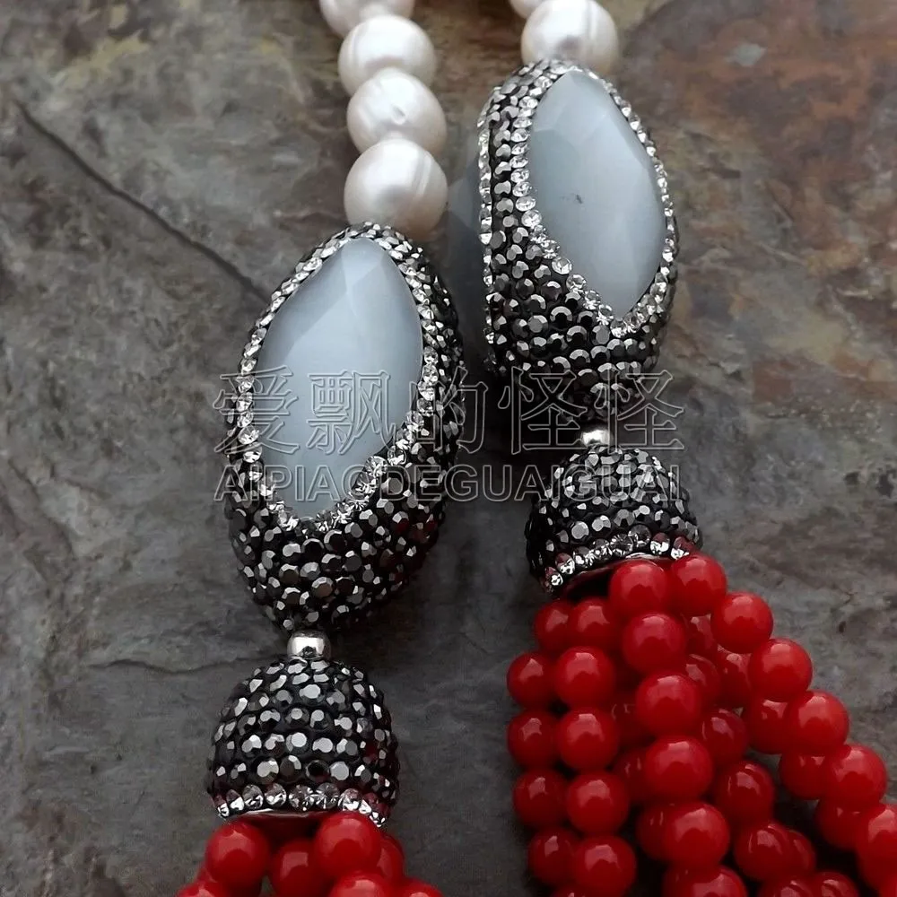 N052104 42 &quotбелый жемчужный Красный коралл ожерелье|red coral necklace|coral necklacenecklace red |