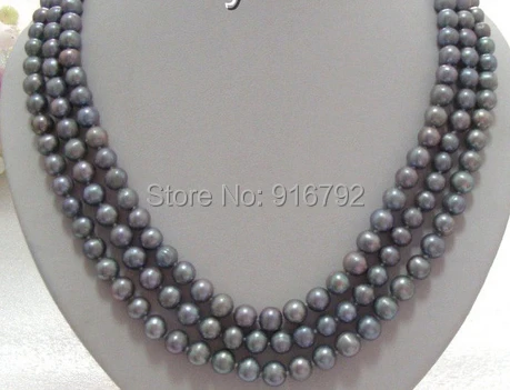 

YH@CS >RARE SUPERB 51"9mm round gary natural cultured pearls necklace