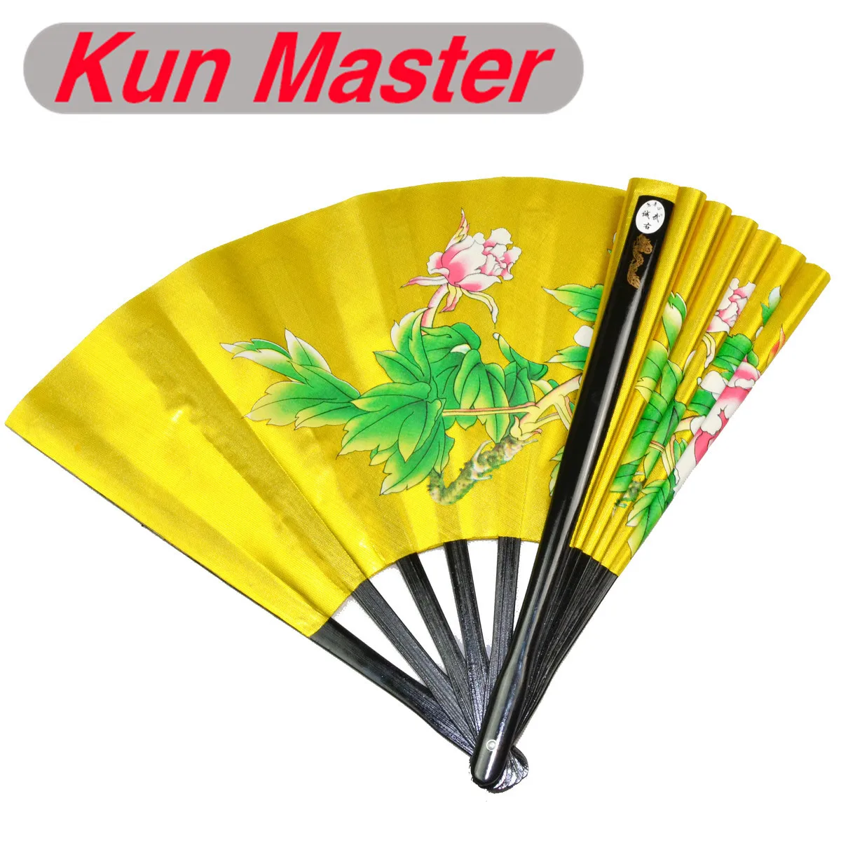 Kun Master 34 Cm Bamboo Chinese Kung Fu Tai Chi Fan Gold With Peony