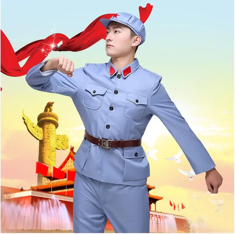 Унисекс Китайская Красная армейская сценическая униформа для взрослых Китайская Красная армейская одежда серая военная форма для хора современный косплей в Мао лет