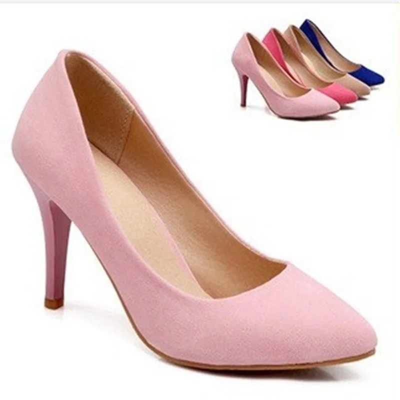 Ladies 35 Sexy Plain Pointed Toe Cover Heel Thin High Heel Flock