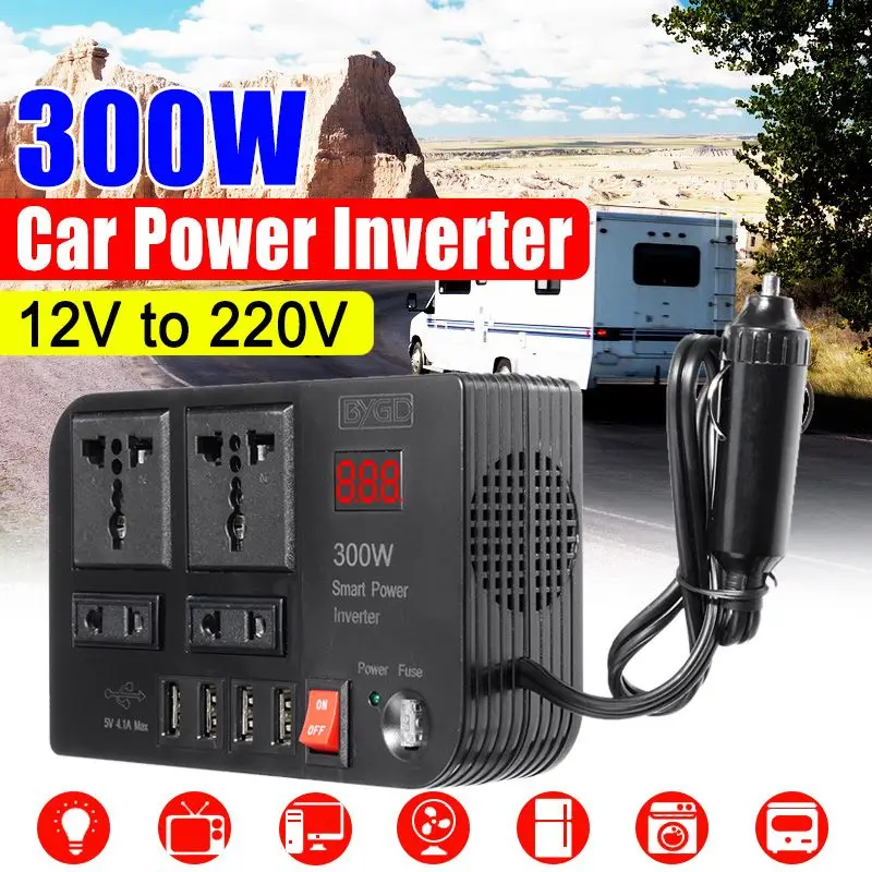 Эффективный 4 USB 300 Вт DC 12 В к AC 220 В автомобильный инвертор зарядное устройство адаптер конвертер DC12 к AC220 модифицированный синусоидальный волновой трансформатор