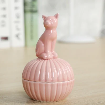 5 цветов керамическая животная шкатулка для драгоценностей серьги-гвоздики ожерелье аксессуары коробка для хранения Керамическая сахарница канистра - Цвет: pink Cat