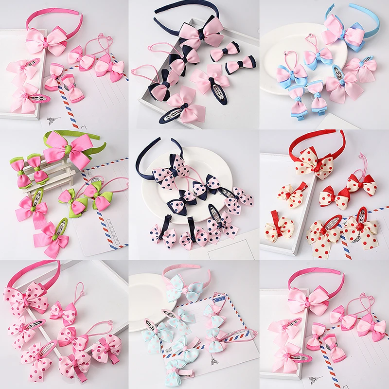

7 pcs Bowknot Headwear Set Children Accessories Printing Headband Hair clip Gum for Hair Hairband for Girls Headdress Hairpins