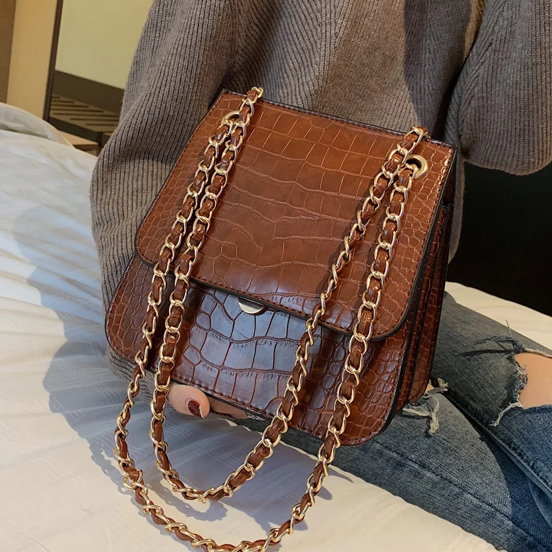 

Bags for women handbag designer Crocodile pattern wild Messenger bag chic chain bag retro Hong Kong style shoulder bag