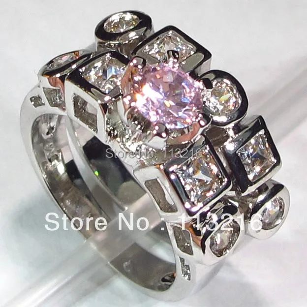 

Fleure Esme Shinning Christmas gift costly Pink Cubic Zirconia Jewelry trendy Silver Plated couple Ring R204 sz# 6 7 sumptuous