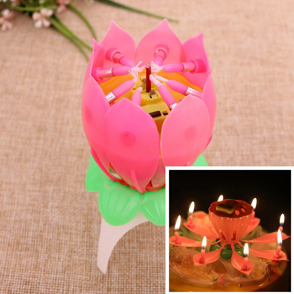 

Brief Romantic Musical Candle Lotus Flower Party Gift Art Happy Birthday Candle Lights Party DIY Cake Decoration for Kids