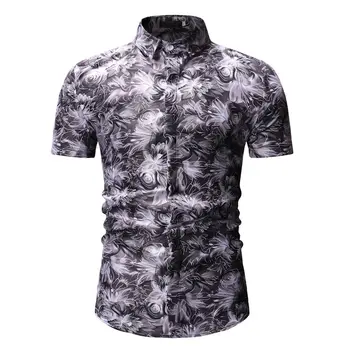 

Beach Men's Casual Shirts Cotton Polyester Floral Print Turn-down Short Sleeves Holiday Vacation Male Dress Shirts 2019 NEW YS30