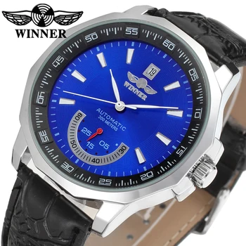 

Winner WRG8041M3S2 Automatic men new wristwatch skeleton silver color watch for Men black leather strap shipping free