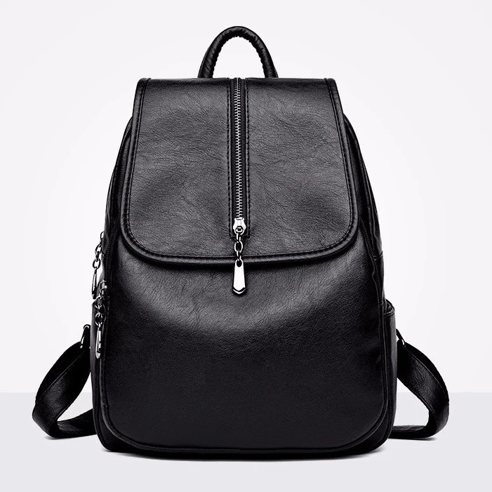 Женский рюкзак, высокое качество, рюкзак для отдыха, искусственная кожа, Mochila, для мамы, винтажные сумки, рюкзаки с верхней ручкой, модный рюкзак - Цвет: Черный
