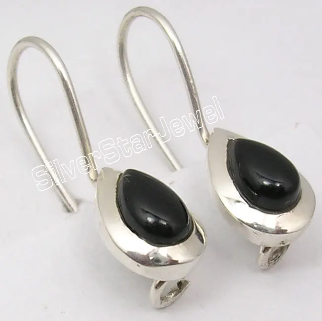 

Chanti International Pure Silver CABOCHON BLACK ONYX UNISEX TEAR DROP Earrings 1 inches BRAND NEW