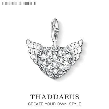 

Classic Winged Heart Charm for Women Men 925 Sterling Silver CZ Pave Fashion Feather Pendant Jewelry Gift Fit Necklace