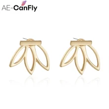 AE CANFLY Fashion Design Earrings for Women Hollow Out Leaf Flower Stud Earrings Simple Metal Ear