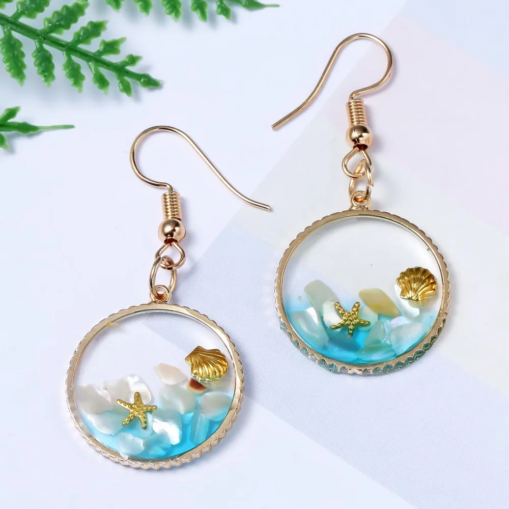 

Bohemia Starfish Shell Shape Water Drop Earrings for Women Transparent Geometric Gold Color Round Hooks Earrings Jewelry Brincos