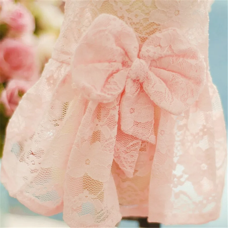 Платье в стиле принцессы для собаки, кружевные платья с бантом для маленьких собак, летняя одежда для собак, XS-XXL, 5 цветов, розовый/красный костюм для собаки, свадебное платье T3