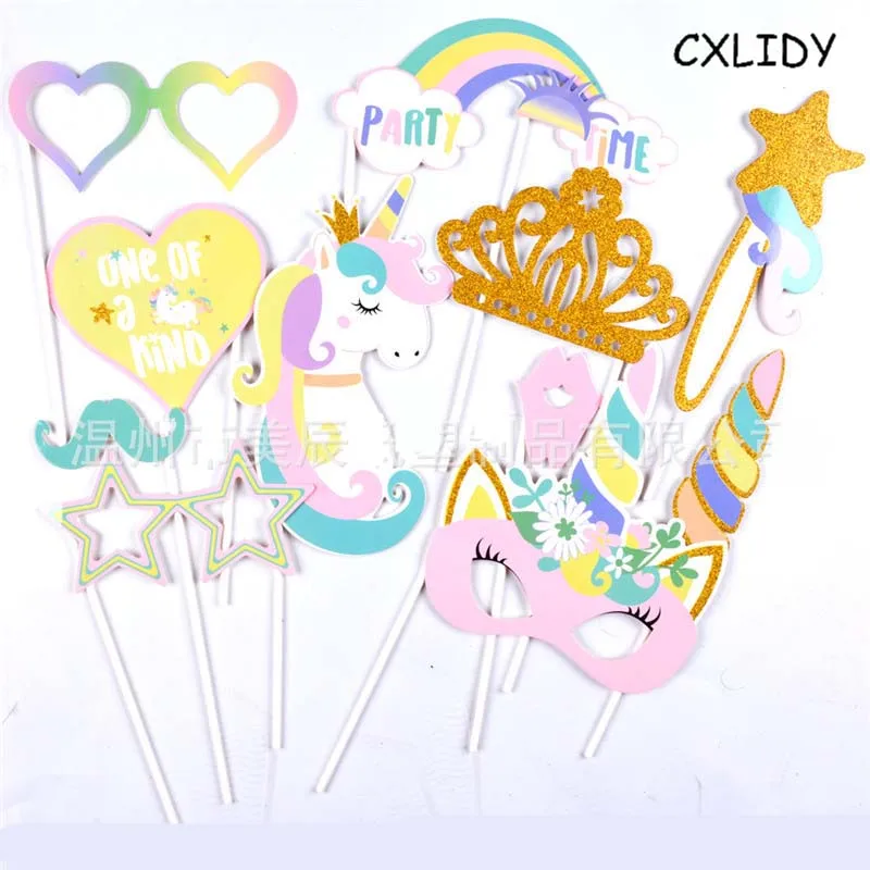 12-Piece Set Unicorn Photo Props Baby Birthday Party Dress Up Supplies Masquerade Beard Props Unicorn Party Supplies qq091 (5)