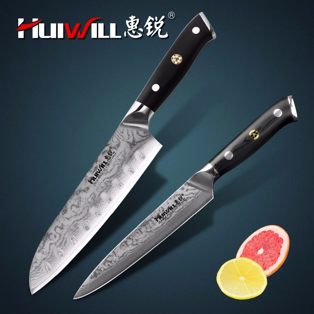 Huiwill 67 слоев японской VG10 дамасской стали кухонный нож Santoku Универсальный нож Овощной кухонный нож наборы