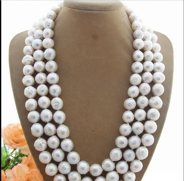 

FREE SHIPPING HOT sell new Style >>>> 3Strds 12mm Bead-Nucleated Pearl Necklace