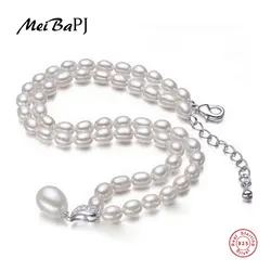 [MeiBaPJ] Новое поступление 925 стерлингового риса жемчужное ожерелье для женщин 3 цвета 9-10 мм натуральный пресноводный жемчуг ювелирные изделия