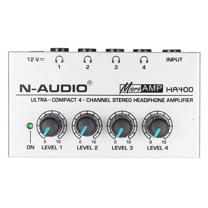 HA400 4 Channel Ultra compact Headphone Audio Stereo Amp Microamp AmplifierStereo Headphone AMP Amplifer US Adapter G6H9