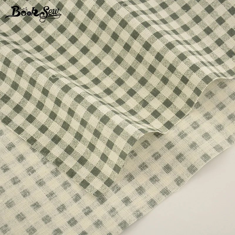 Booksew Green Checks Home Textile Cotton Linen Fabric Sewing Material Tissu For Tablecloth Pillow Bag Curtain Cushion Zakka CM|cotton linen