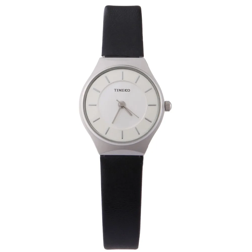 TIME100 часы женские наручные безнес ультратоникий корпус водонепроницаемые черный кожаный ремешок женские кварцевые часы