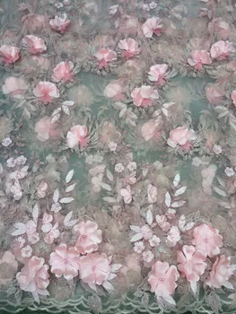 

Latest french lace pink 3D flower embroidered tulle lace fabric LJY-9137 flower design high quality net lace