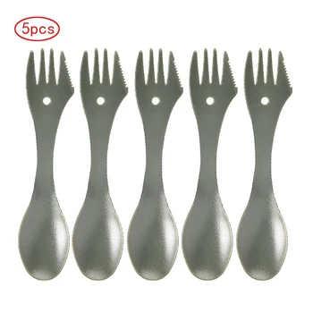 

5pcs/set Multi-Tool Multifunctional PVC Fork Spoon Outdoor Tableware Kit Cutter Cutlery Dinnerware For Camping Picnic Barbecue