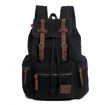 

Hot Selling Strings Quality Canvas Leather Backpack Men Women Large Capacity Traveling Rucksack Students Laptop Daypacks 8 Color