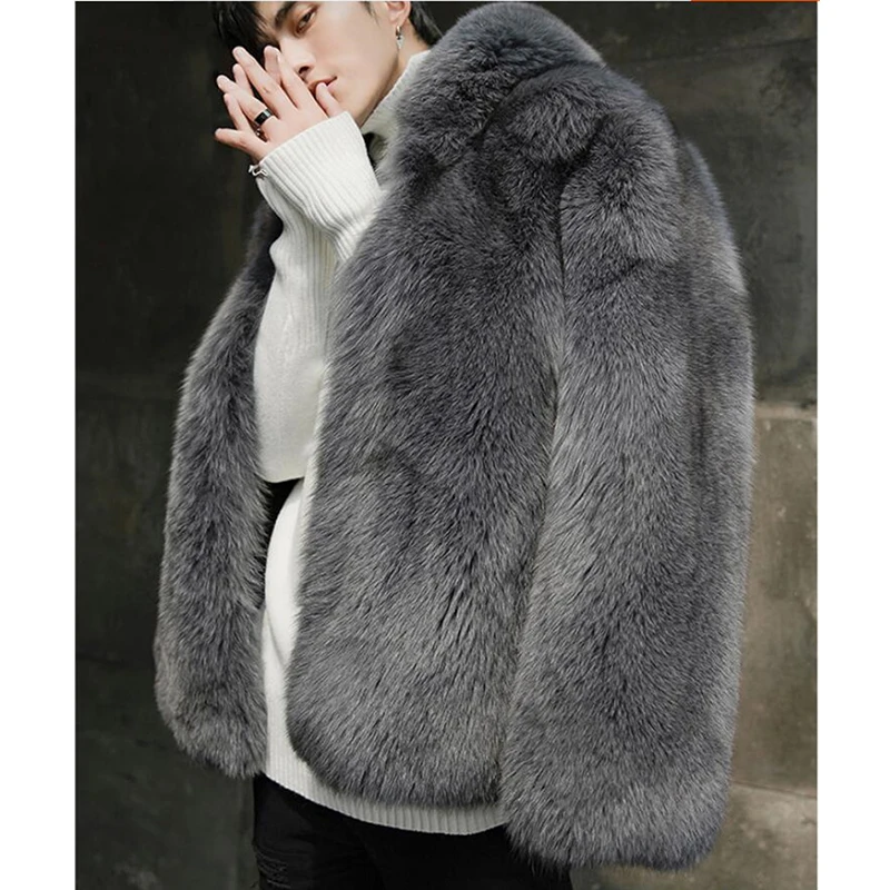 Мех Sarcar, высокое качество, теплое серое пальто из натуральной кожи, роскошное Мужское пальто, Зимняя Толстая мужская куртка из лисьего меха с капюшоном