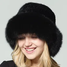 

RUIDEFUR 2017 Real Mink Fur Hat Best Sellers A black Natural Knitted Fox Fur hats Sun Cap Wholesale Russian Women's Winter