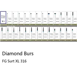 20 pcsdental алмазные боры FG Surg XL 316 Полировальные инструменты дрель FG1.6mm высокое Скорость наконечник для полировки стоматолог заусенцы