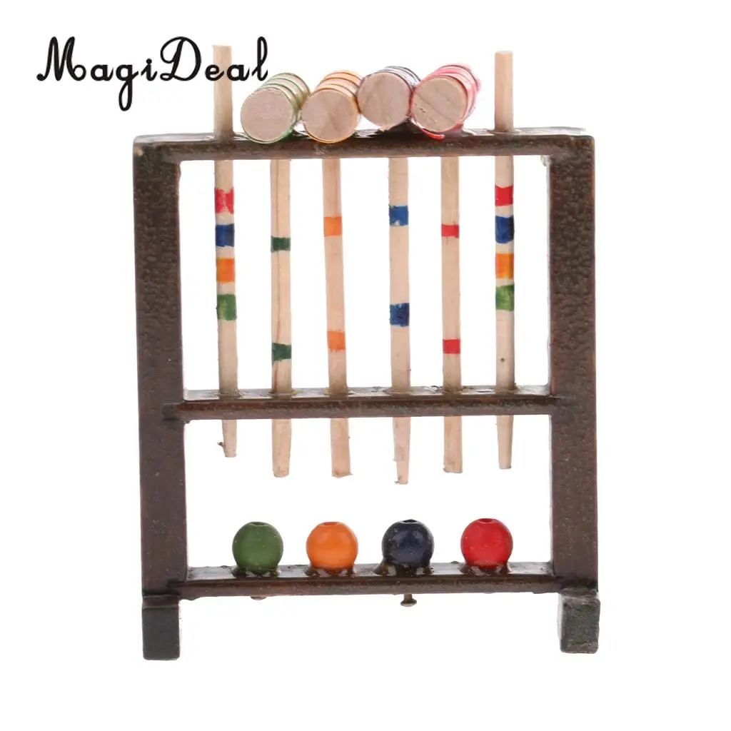 1/12 Scale Dollhouse Miniature Wooden Croquet Game Set Garden Sports Decoration Children Kids Toy