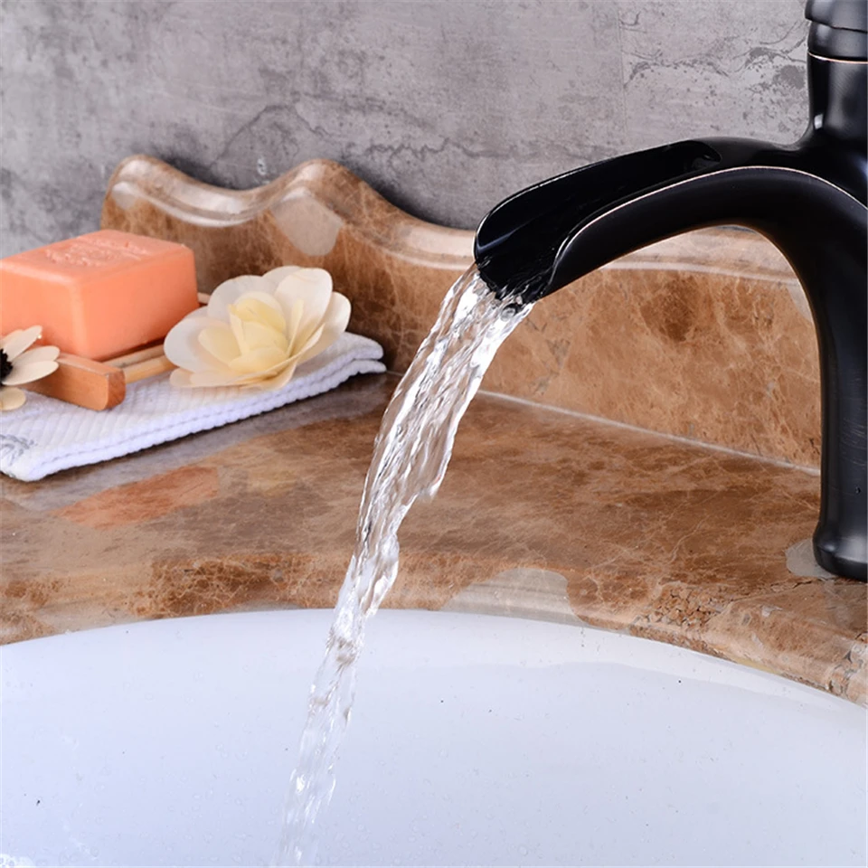 Luxury Waterfall Tap Tall Bathroom Basin Faucet Robinet Lavabo Waterfall Black Bathroom Faucet Rustic Tap Basin Mixer Robinet (4)