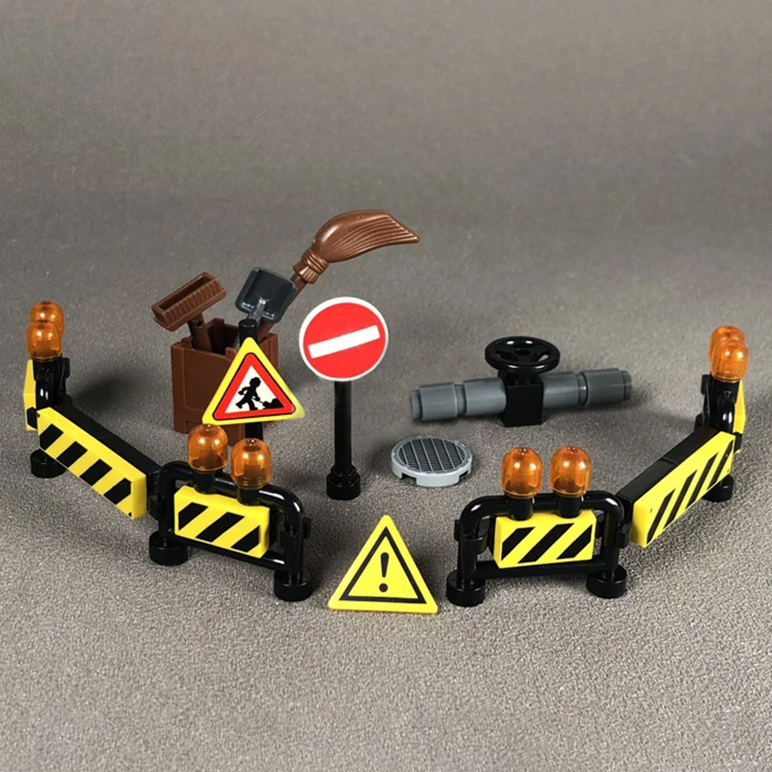 City Series LegoINGlys Road Repair Warning Fence Building Blocks Set Block MOC Accessories Bricks DIY Kits Toys For Children (4)