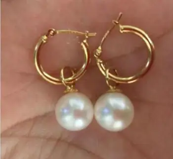 

free shipping>>>>noble jewelry AAA 10-11mm natural Australian south seas white pearl earrings 14K gold