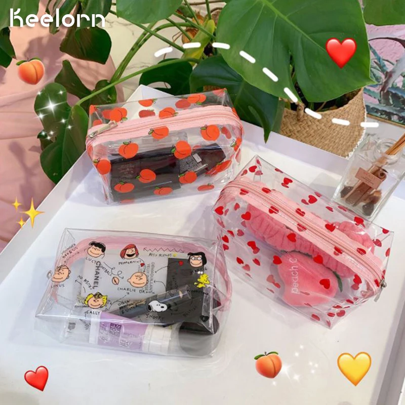 

Transparent Waterproof Cosmetic Bag PU Female Portable Ins Wind Cartoon Large Capacity Girl Simple Storage Bag