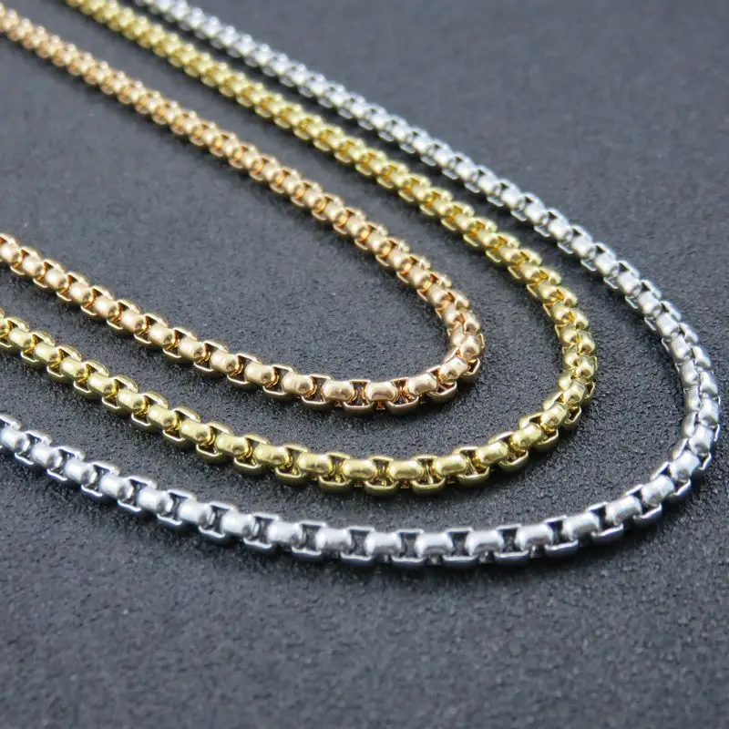 

3Colors Men's Chain Stainless Steel Round Rolo Chain Necklace, Gold-color Rose Gold Color Necklace, Fashion Jewelry 50cm-90cm