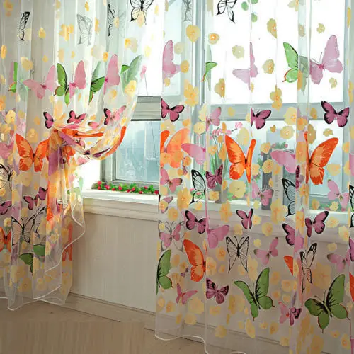 

Lovely Hot Sales Butterfly Print Sheer Voile Curtain Door Window Decor Panel Room Divider Butterfly Printed Sheer Set