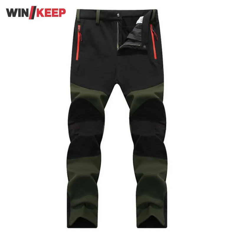 Marca Otoño Invierno de terciopelo deportes de los hombres pantalones térmicos Softshell esquí pantalones Stretch Windbreaker Trekking viajes Mens Pantalones